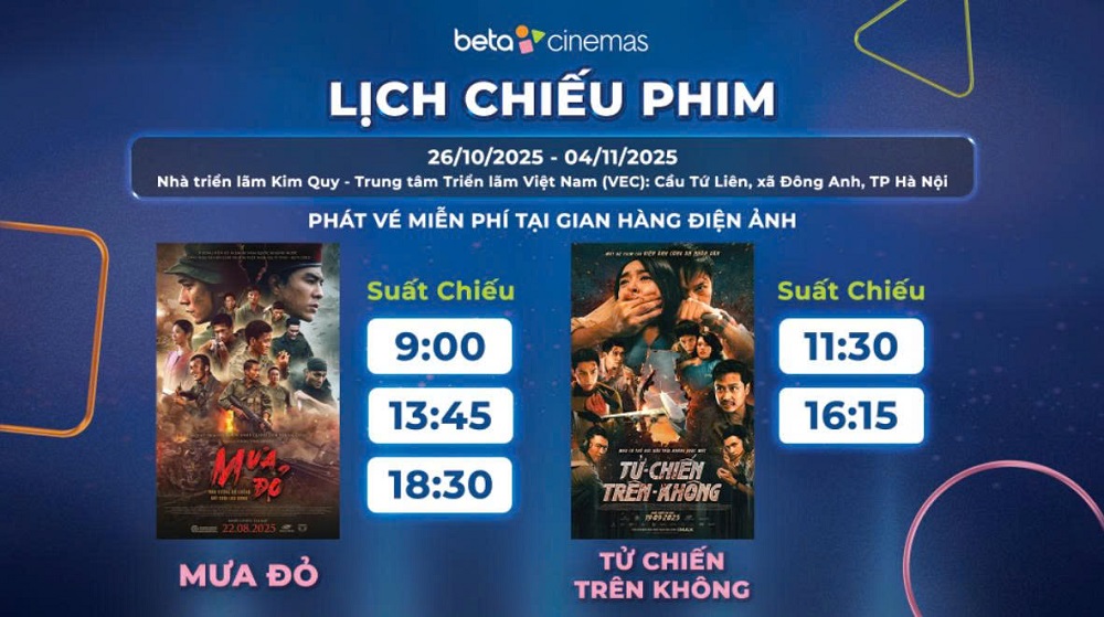 Chiếu miễn phí “Mưa đỏ” và “Tử chiến trên không”  02 bộ phim tiêu biểu của điện ảnh Việt Nam tại Hội chợ mùa thu 2025